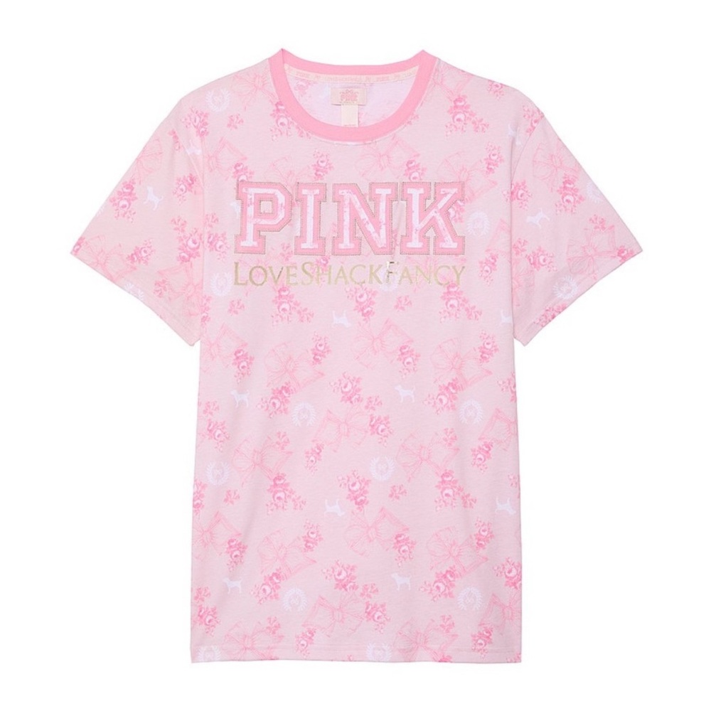 Pink X Love Shack Fancy CAMPUS COTTON TEE Limited Edition - Picture 4 of 4
